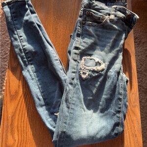 American Eagle Outfitters Women's Distressed Skinny Jeans - Blue